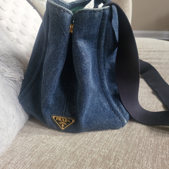 PRADA CANAPA AVIO DENIM LARGE SIZE TOTE, WITH STRAP... AUTHENTIC W/CARD... - Picture 4 of 16